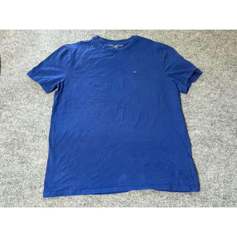 TOMMY HILFIGER Shirt Mens Large Blue Short Sleeve Y2K